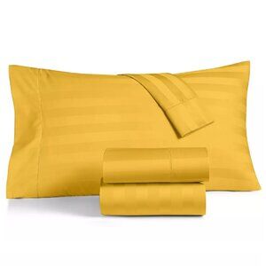 Charter Club Damask 550TC Cotton CAL KING X-Deep Sheet Set SAFFRON YELLOW STRIPE